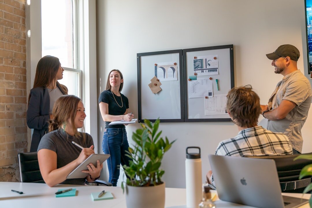 team discussion in modern office